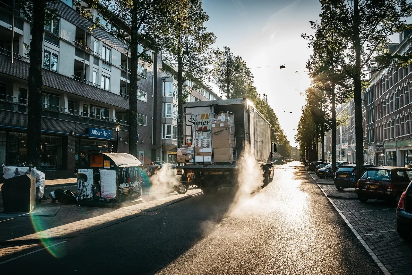 A delivery vehicle out on an early morning route before the traffic builds