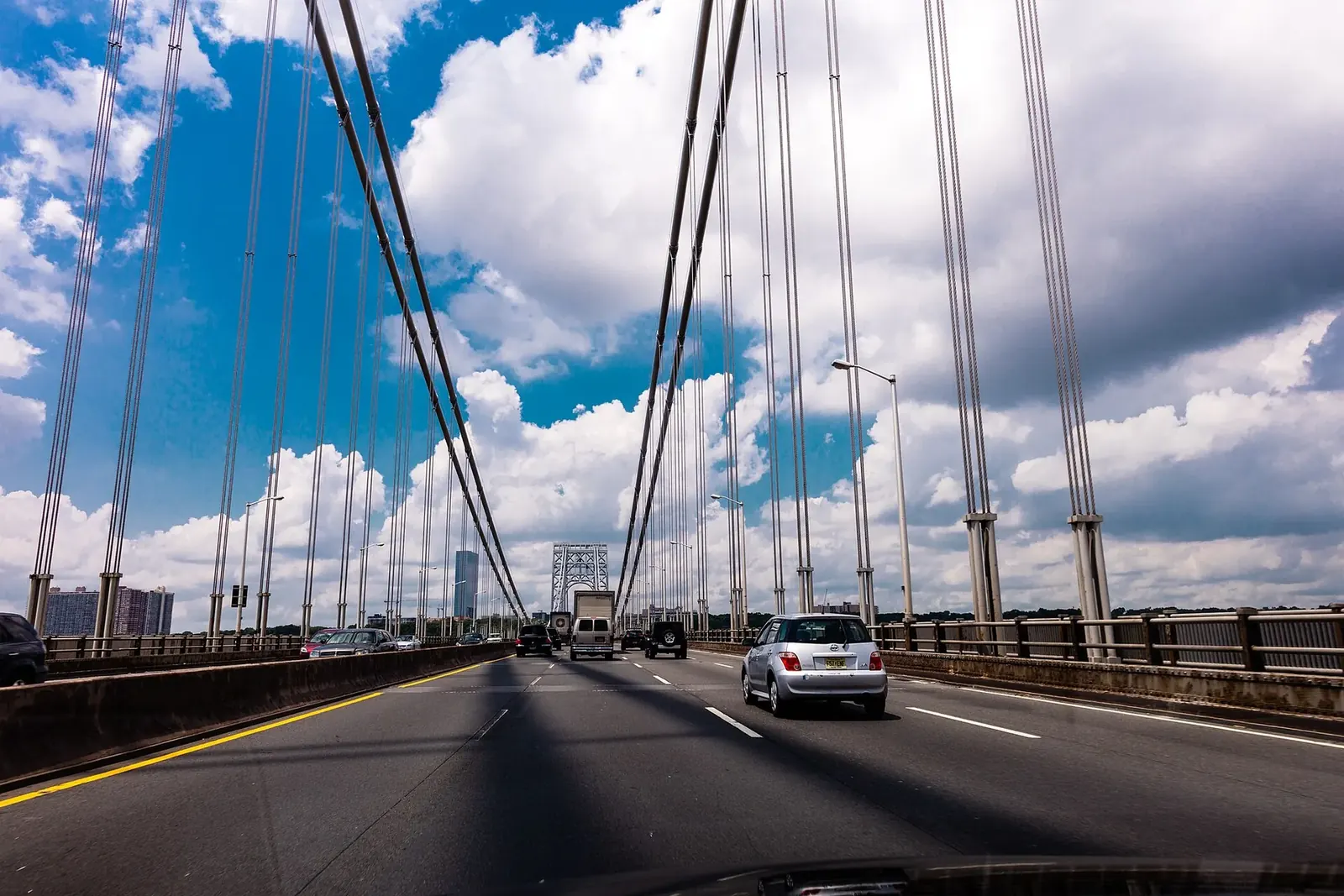 The George Washington Bridge carrying traffic between New Jersey and New York
