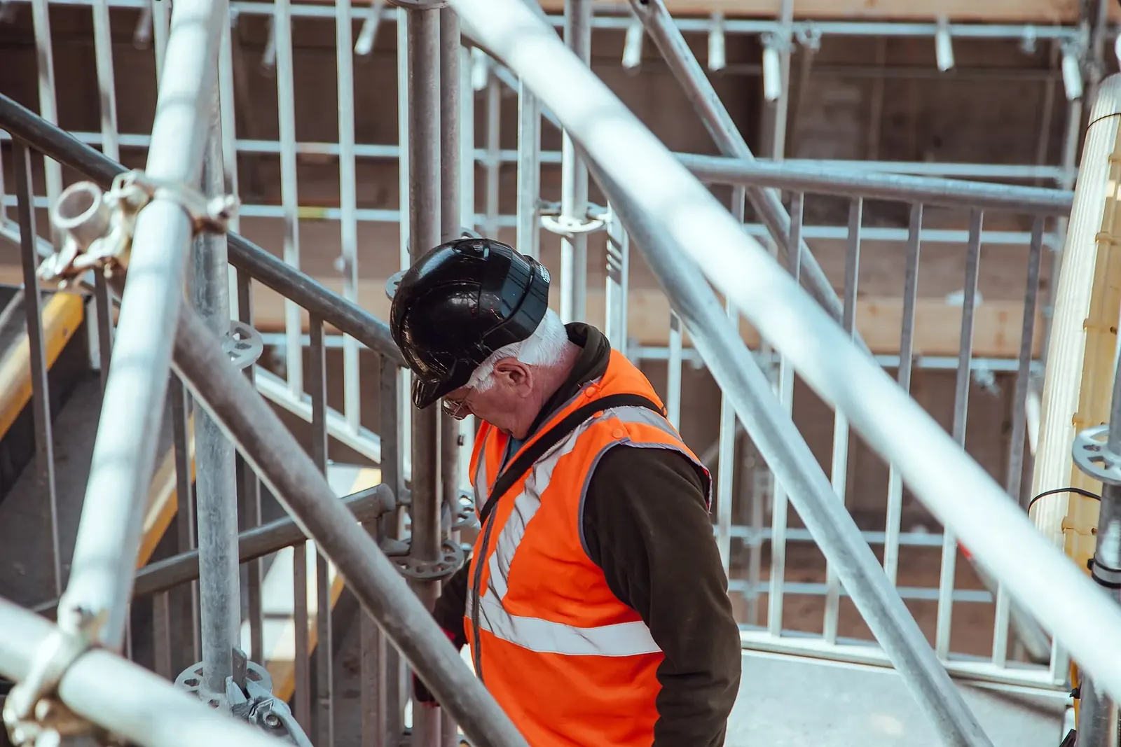 A high visibility vest worn on a working site