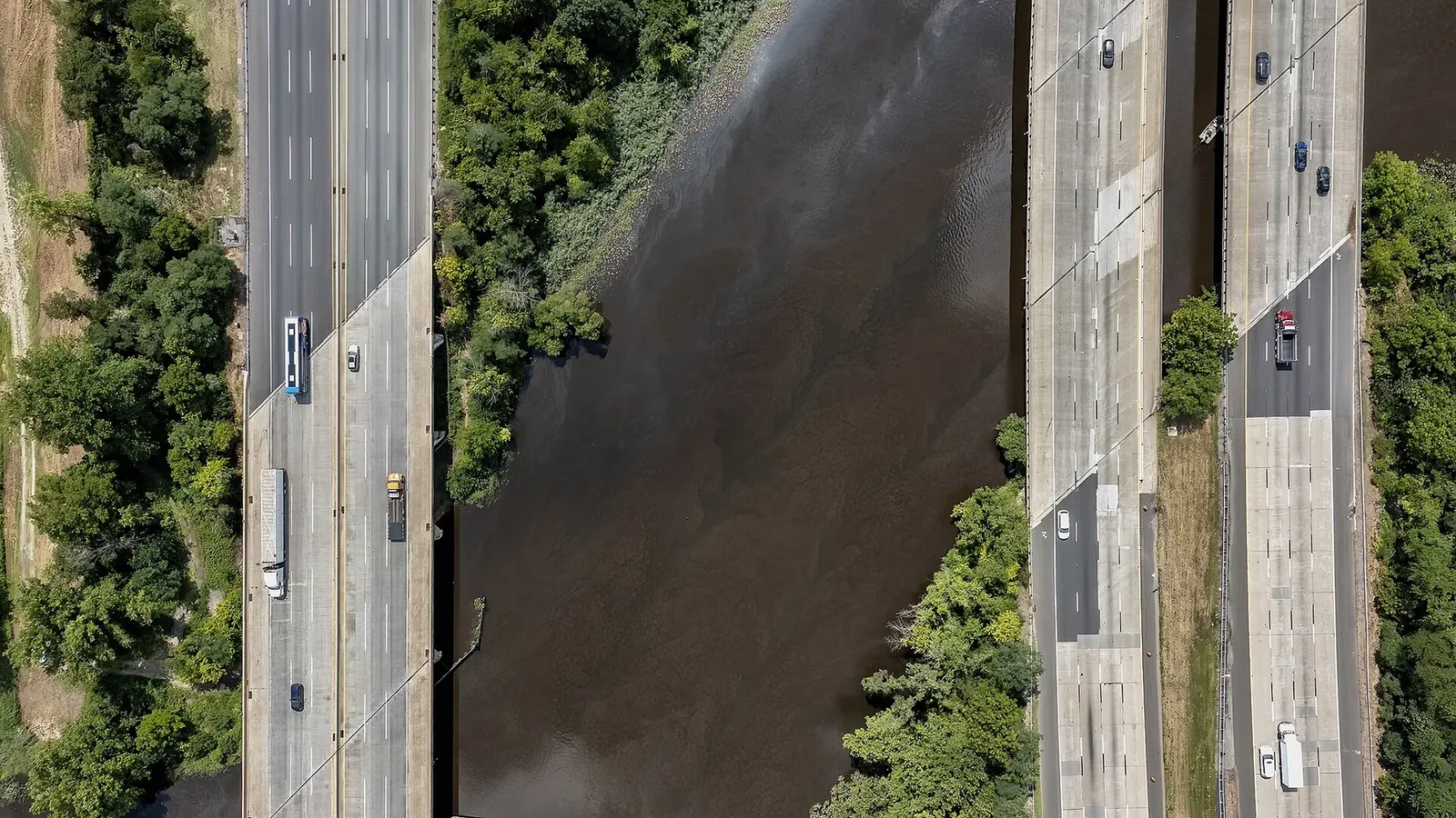 Aerial view of the New Jersey Turnpike and Interstate 295 running north through the state